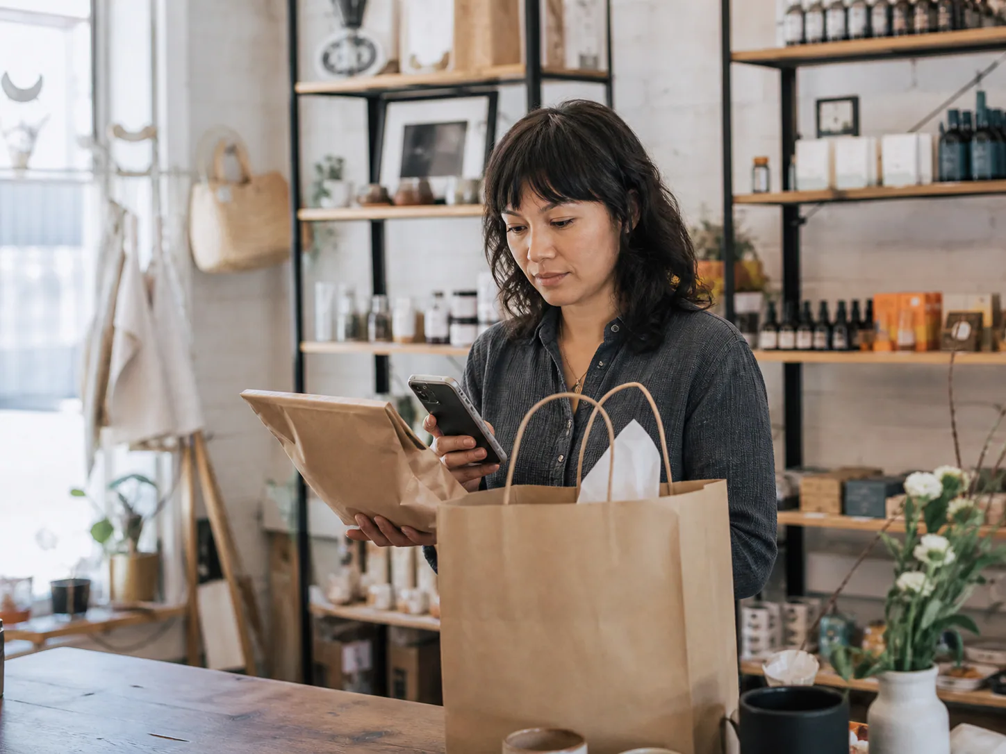 Independent retailer preparing an online order