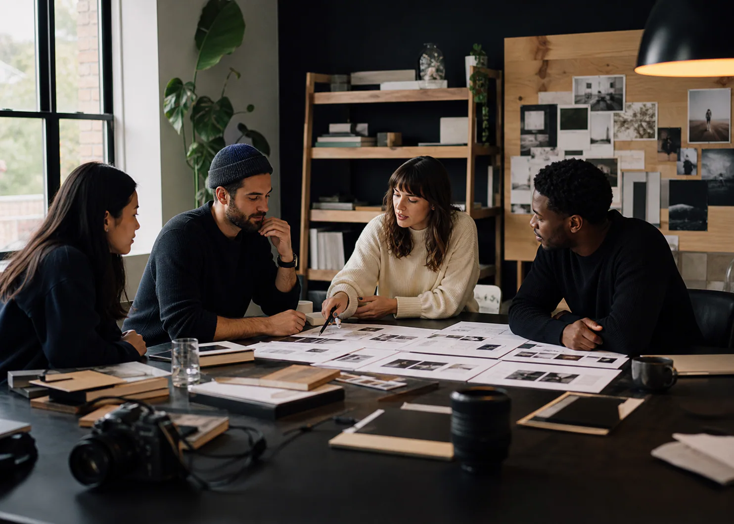 Digital strategy team collaborating around a studio table